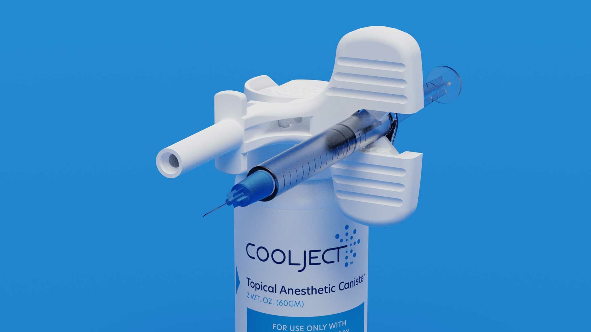 A cool anesthetic spray on a blue background.